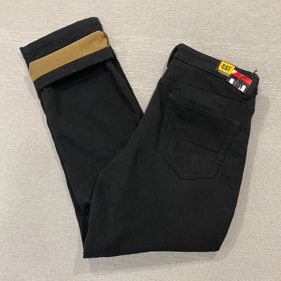 CAT Caterpillar Work Pants Mens 34 x 30 Black Canvas Fleece Lined DIRTY CUFF - Picture 1 of 12